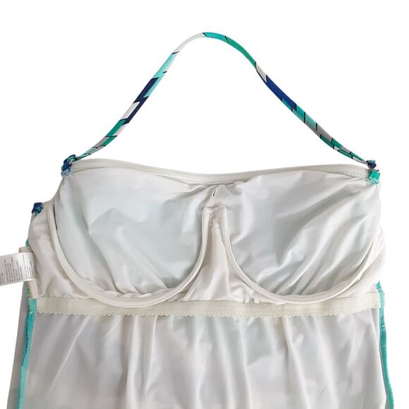 Michael Kors Blue Waves Geometric Bandeau Strapless One Piece Swimsuit Womens 12 - Picture 4 of 10